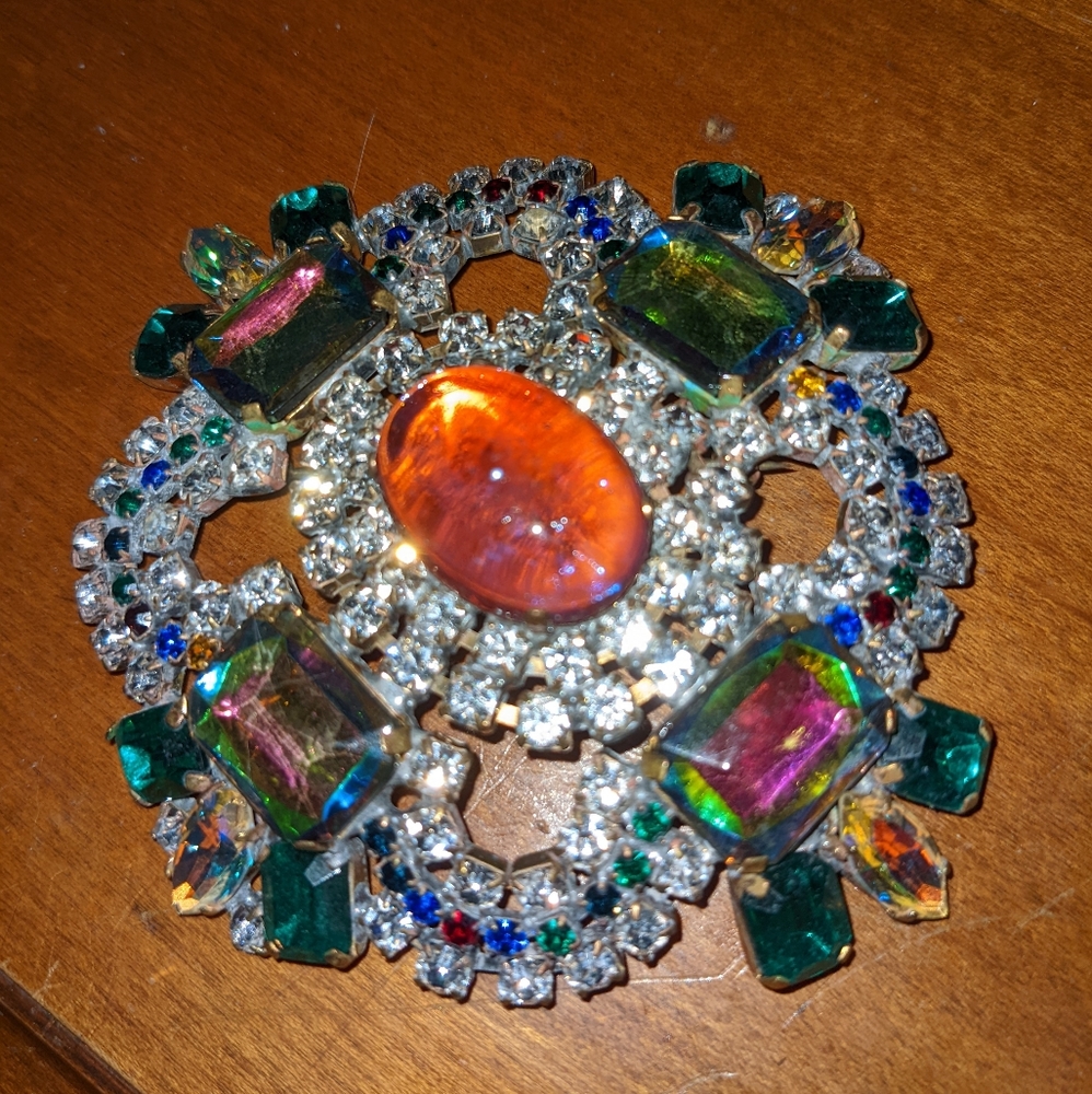 Large Bijoux M.G Colorful Rhinestone Brooch